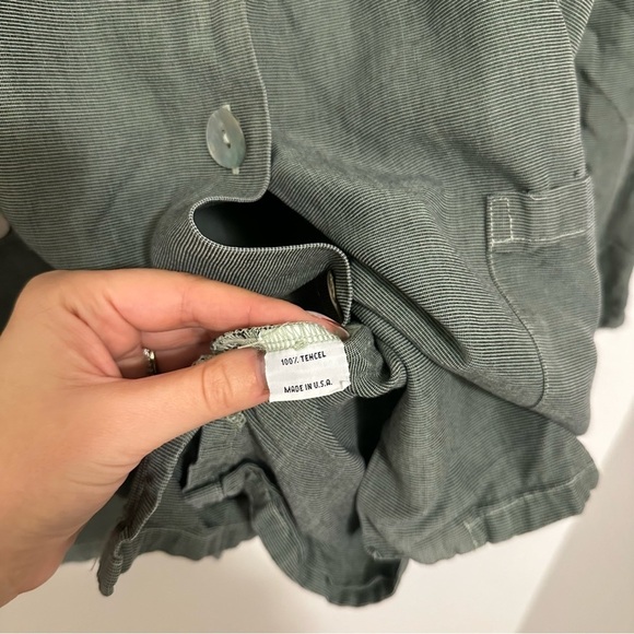 Bryn Walker Green 100% Linen Jacket Pearly Buttons Bottom Pockets Size Large - Picture 11 of 12